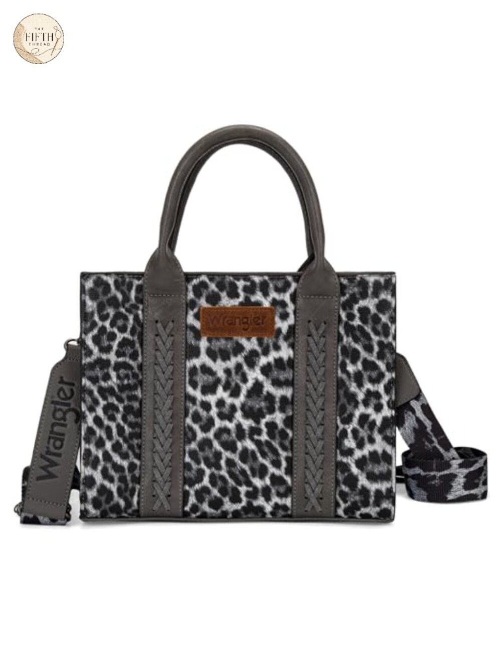 Wrangler Leopard Pattern Satchel Tote Bag Whipstitch Crossbody Purse